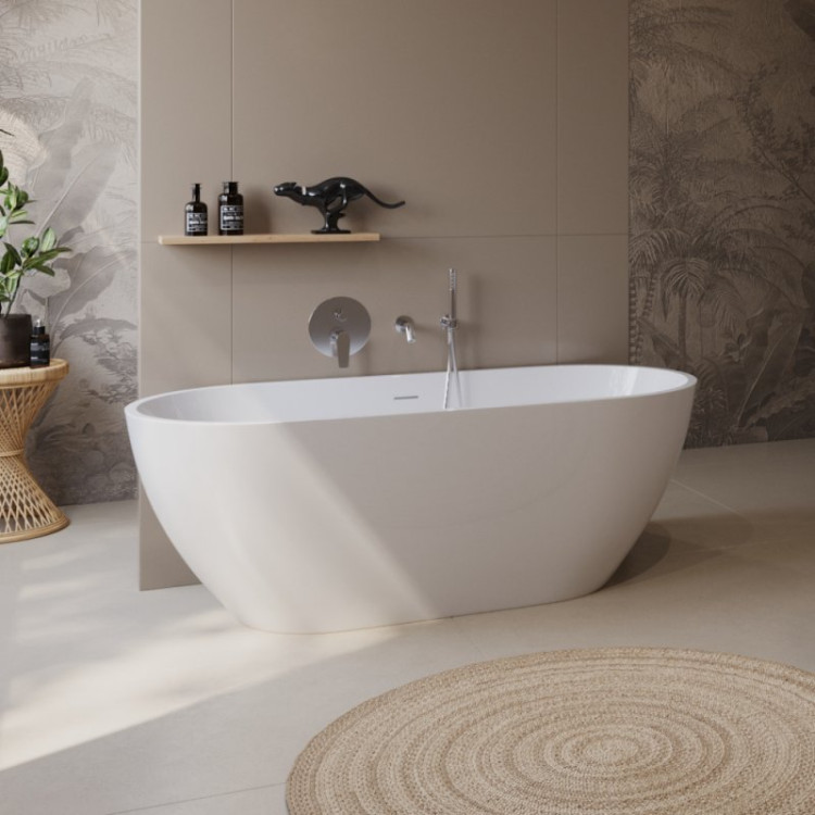 Отдельностоящая, овальная акриловая ванна UNO в комплекте со сливом-переливом Cezares BB701-1500-730-K