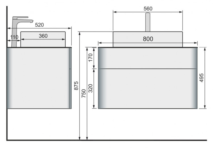 Тумба под раковину Raval Pure 80 подвесная