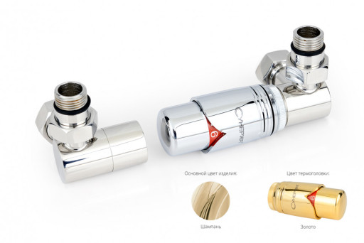 Автоматический терморегулятор Сунержа 3D правый G 1/2&quot; НР х G 3/4&quot; НГ (набор) Шампань