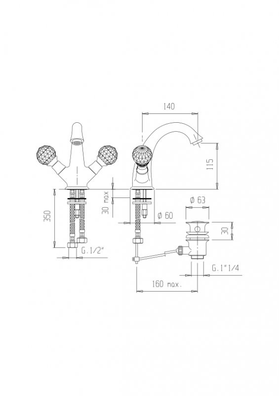 Смеситель для раковины с донным клапаном Cezares LORD-LS1-01