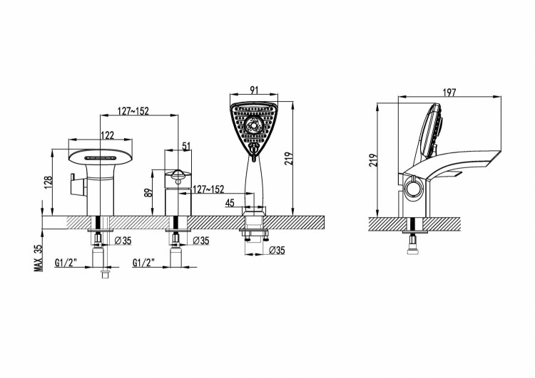 Смеситель Lemark Mars LM3545C для ванны, встраиваемый