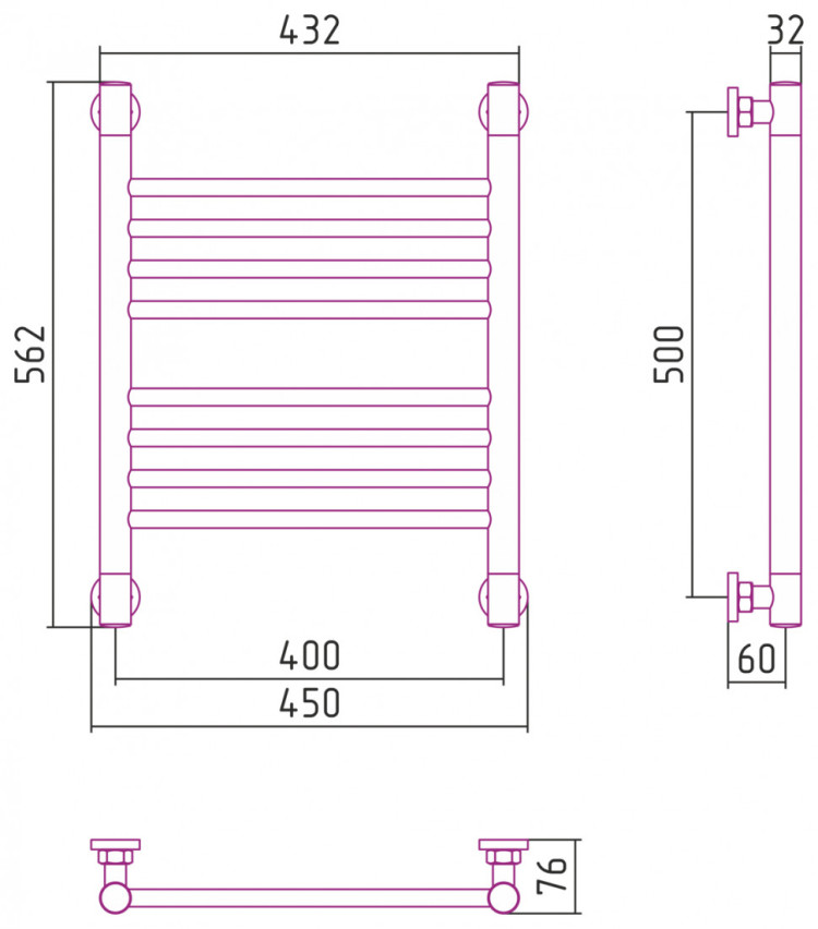 Полотенцесушитель водяной Сунержа Богема+ прямая 500х400 Состаренная латунь