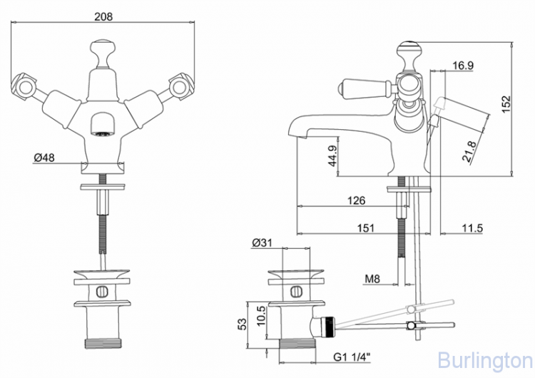Смеситель для раковины на 1 отверстие с донным клапаном [KE4 WAL]