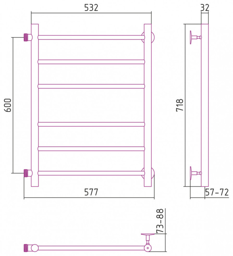 Полотенцесушитель водяной Стилье Версия-Б 600х500 (3+3) П 18 Белый