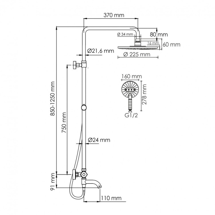 WasserKRAFT A188.067.059.WM Thermo Душевой комплект с термостатическим смесителем
