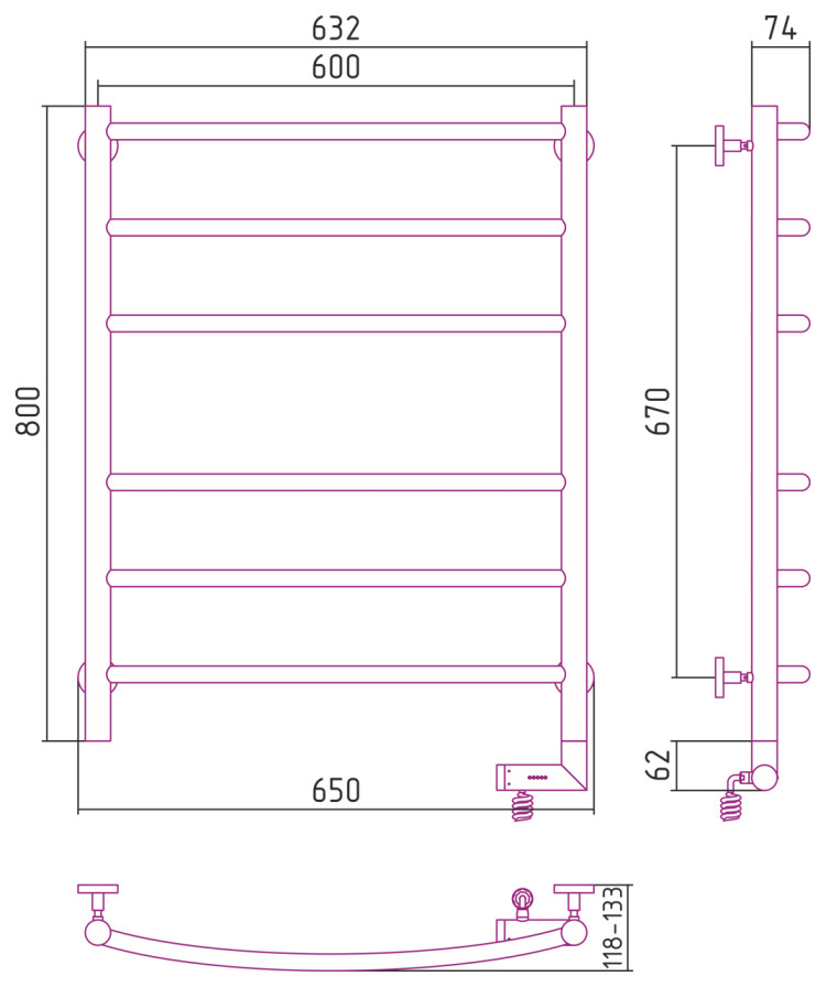 Полотенцесушитель электрический Сунержа Галант 2.0 800х600 МЭМ правый Золото