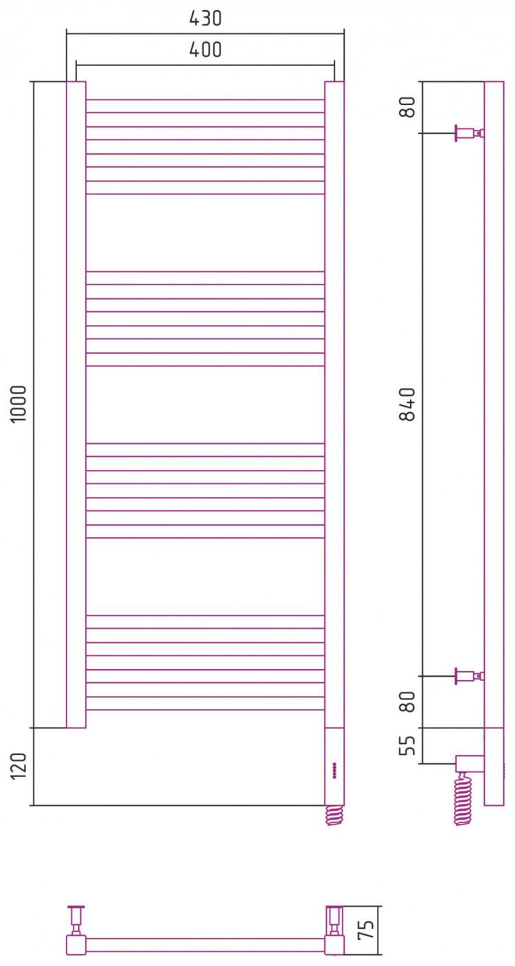 Полотенцесушитель электрический Сунержа Модус 3.0 1000х400 МЭМ правый Матовое золото