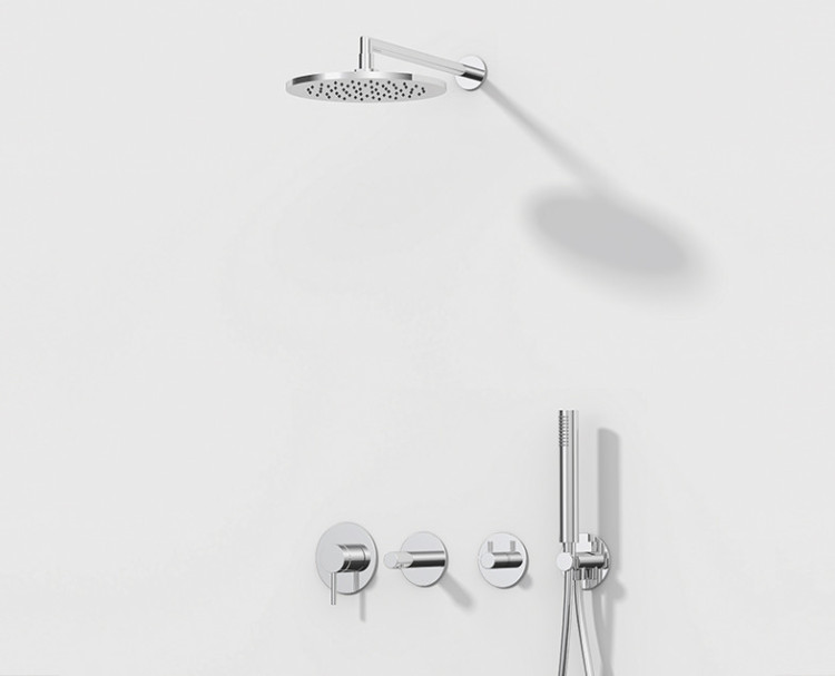 Набор встроенной душевой системы Origin на 3 направления, хром (верхняя лейка, излив, ручной душ, смеситель встроенный внешняя и внутренняя часть)