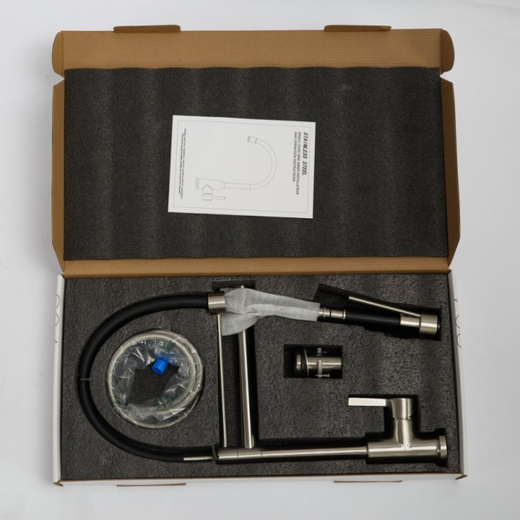 Смеситель для кухни с поворотным и гибким изливом, нержавеющая сталь BelBagno BB-LAM50-IN