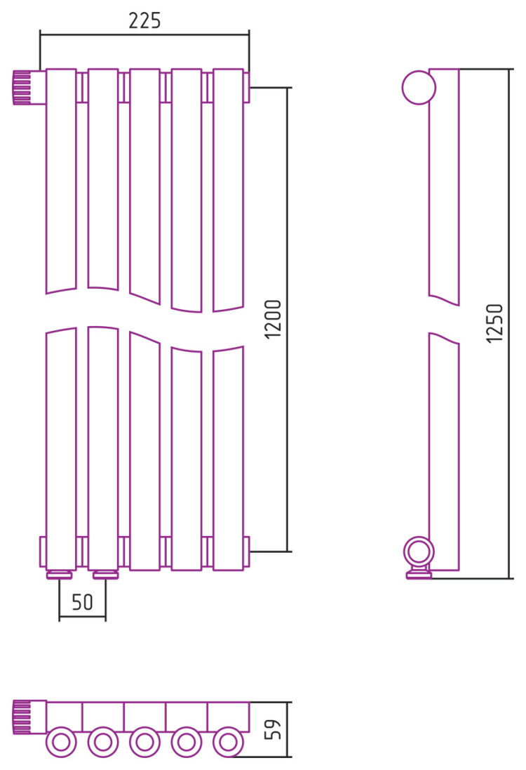Отопительный радиатор Сунержа Эстет-0 EU50 левый 1200х225 5 секций Сатин