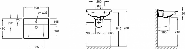 Подвесная раковина-столешница 60 х 48 см Jacob Delafon STRUKTURAEXI112-00
