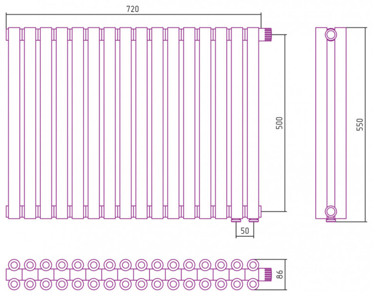 Отопительный радиатор Сунержа Эстет-00 EU50 500х720 16 секций Шампань