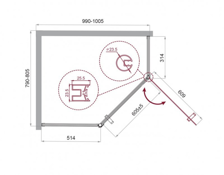 Душевой уголок BELBAGNO UNO-195-PH-1 BelBagno UNO-195-PH-1-100/80-C-Cr