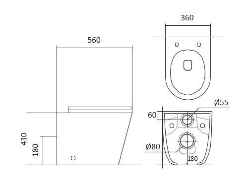 Унитаз напольный приставной безободковый Aquatek ВЕГА AQ1906-00 560*360*410 мм, горизонтальный выпуск, тонкое сиденье с механизмом плавного закрывания, крепеж