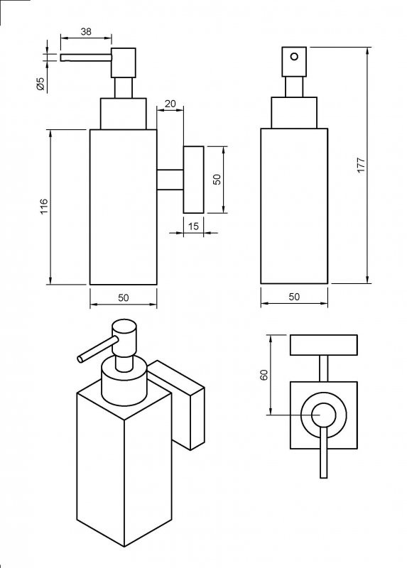 Диспенсер для мыла подвесной, металл Cezares PRIZMA-SOIS-OR