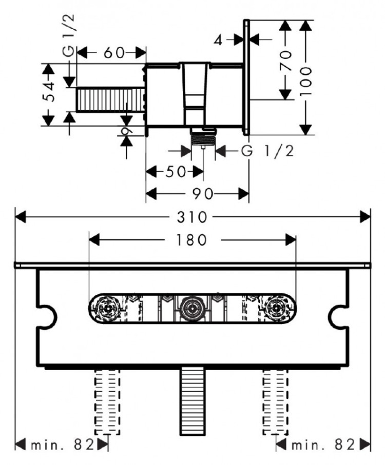 Шланговое подсоединение Hansgrohe Fixfit Porter 300 26456400 с полкой и держателями лейки