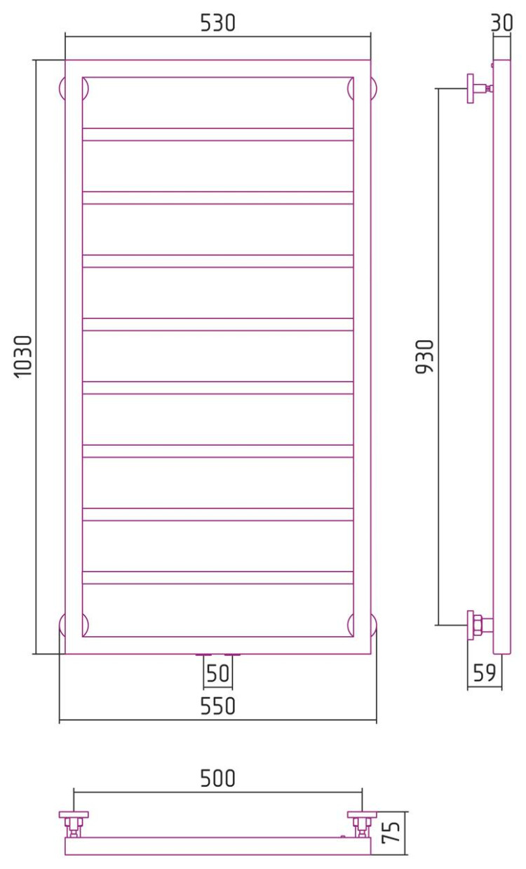 Полотенцесушитель водяной Сунержа Канцлер 1000х500 RAL 5024 Пастельно-синий