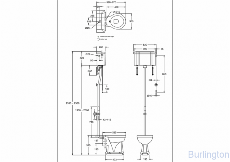 Ретро унитаз с керамическим бачком наверху