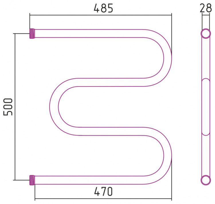 Полотенцесушитель водяной Стилье М-образный 500х500 резьба-сгон 1
