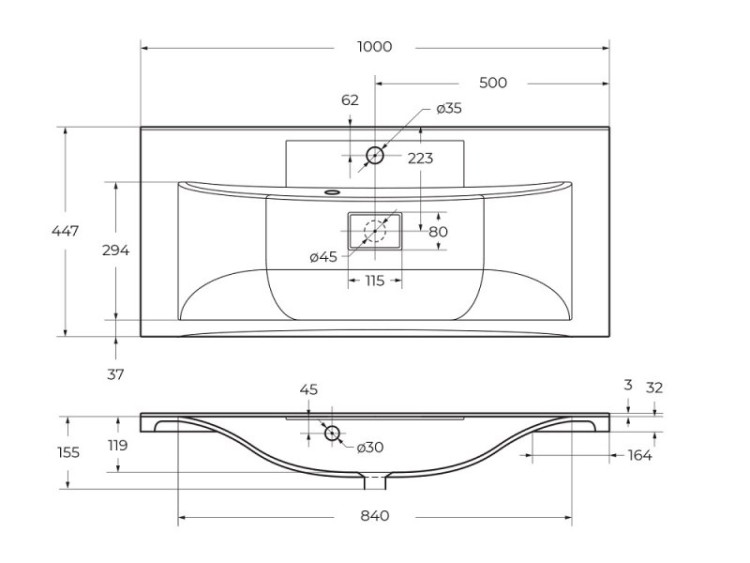 Раковина из литьевого мрамора, 1000x450x150 BelBagno BB1000/445-LV-MR-PR