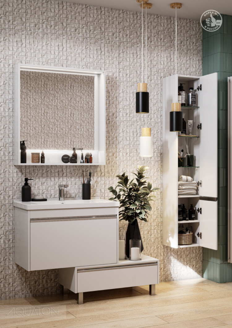 Тумба под раковину AQUATON Капри 80 белый глянец 1A230201KP010