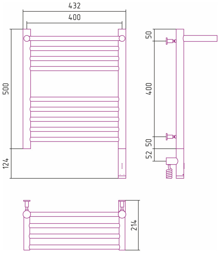 Полотенцесушитель электрический Сунержа Богема с полкой 3.0 500х400 / МЭМ правый Матовый чёрный