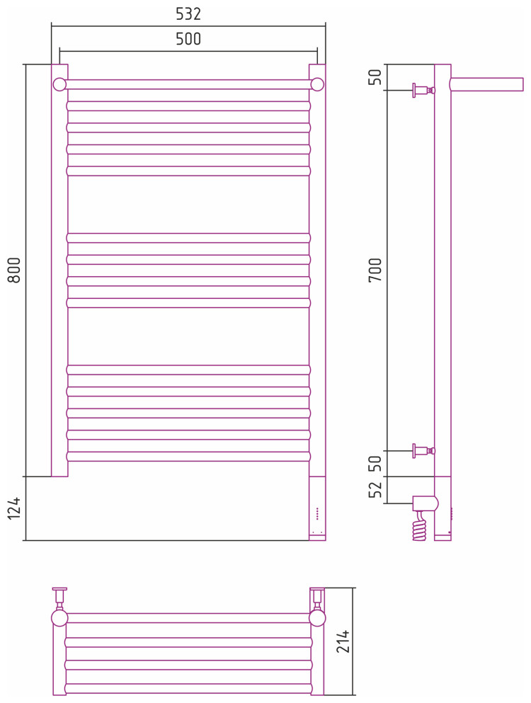 Полотенцесушитель электрический Сунержа Богема с полкой 3.0 800х500 / МЭМ правый Шампань