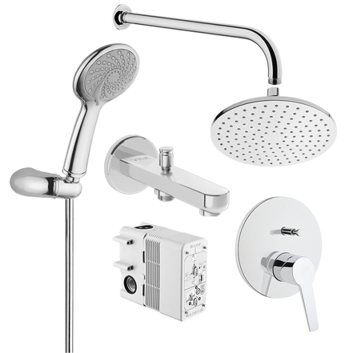Набор встроенной душевой системы Solid S на 3 направления, хром (верхняя лейка, излив, ручной душ, смеситель встроенный внешняя и внутренняя часть)