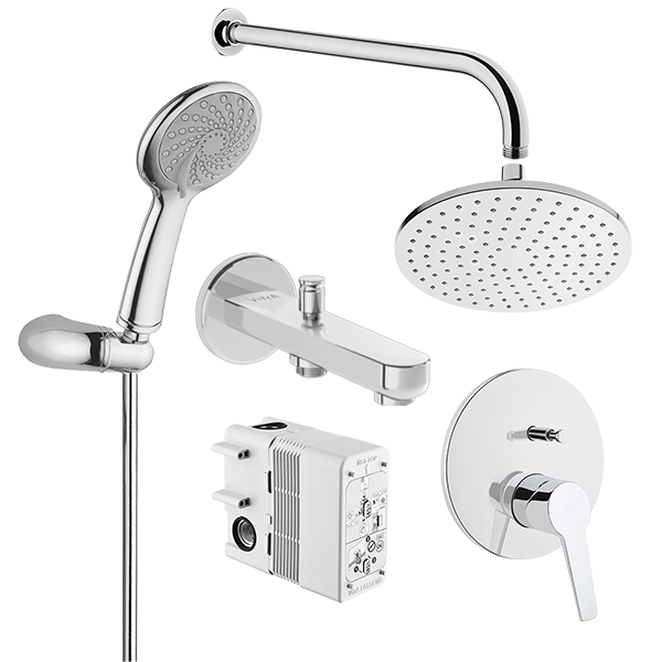 Набор встроенной душевой системы Solid S на 3 направления, хром (верхняя лейка, излив, ручной душ, смеситель встроенный внешняя и внутренняя часть)