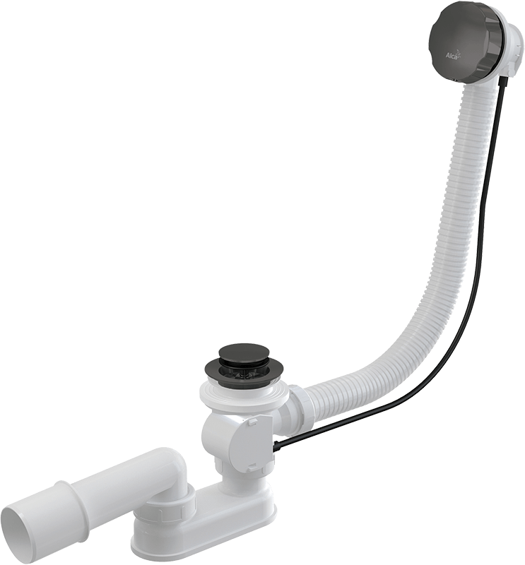 Сифон для ванны автомат комплект, GUN METAL-глянец Alcadrain A55K-GM-P