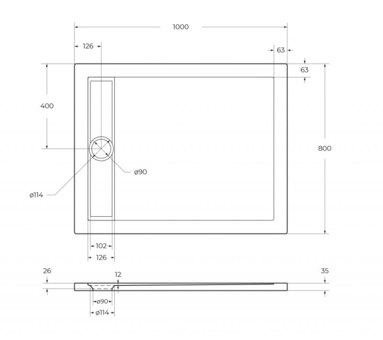 Акриловый поддон без сифона Cezares TRAY-BB-DUE-AH-100/80-4-W0