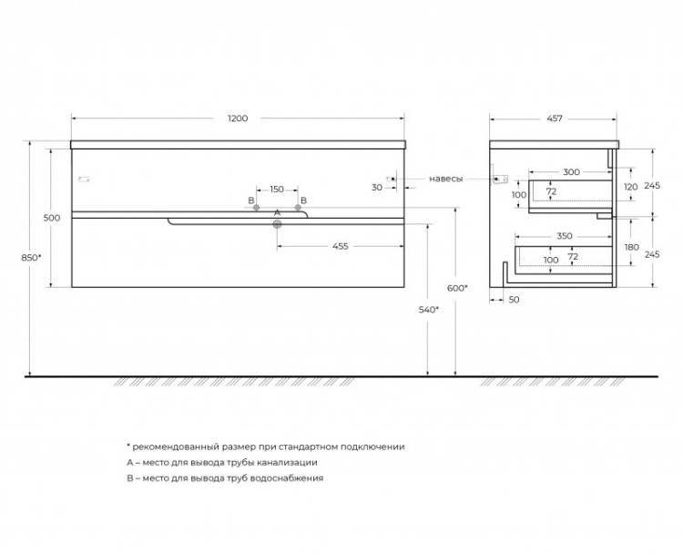 Керамическая раковина, чаша слева Cezares CZR-8095-100-L