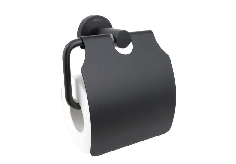 Бумагодержатель с крышкой Aquatek матовый черный AQ4009MB Вега