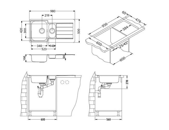 Мойка LINE 10 NAT-90 980X500 в компл. с сифоном 1130555,