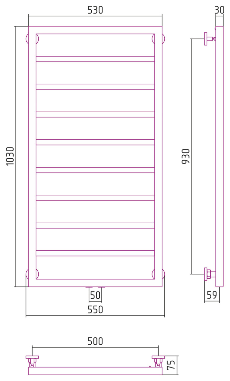 Полотенцесушитель водяной Сунержа Канцлер 1000х500 Без покрытия