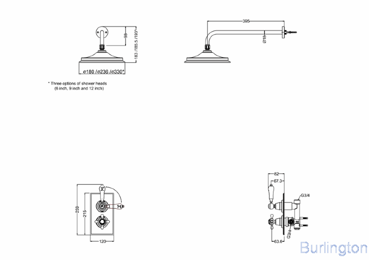 Душевая стойка c встроенным термостатом TF1S c душевой насадкой 12'', серия Black
