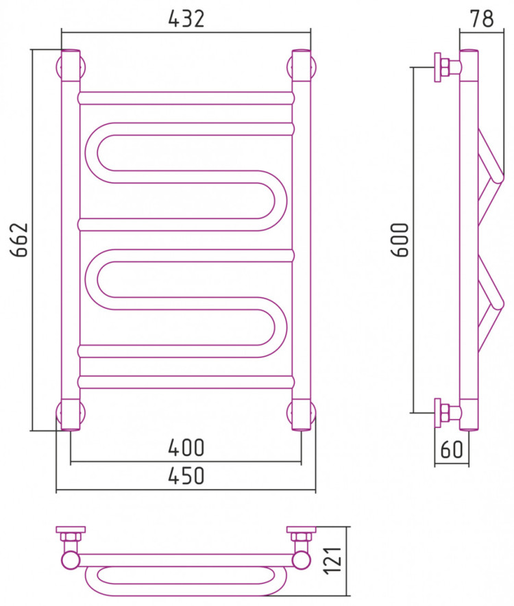 Полотенцесушитель водяной Сунержа Элегия+ 600х400 Матовый белый