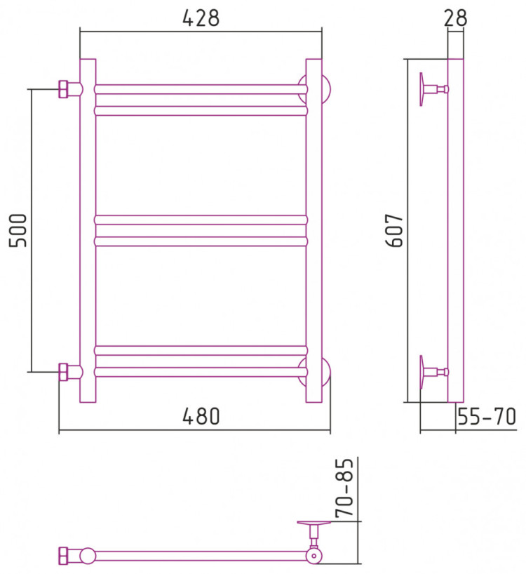 Полотенцесушитель водяной Стилье Версия-Б1 500х400 (2+2+2) П 16 Без покрытия