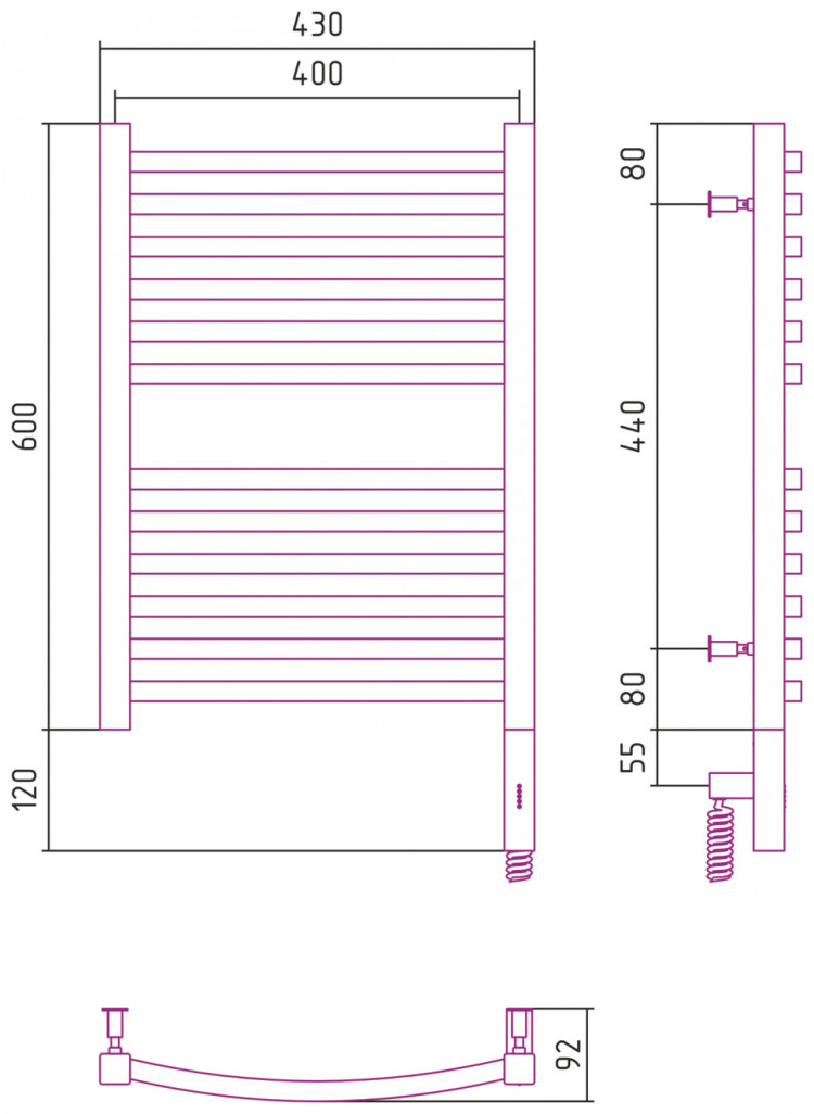 Полотенцесушитель электрический Сунержа Аркус 3.0 600х400 МЭМ правый Матовое золото