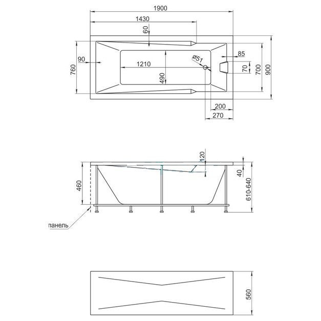 Акриловая ванна 1MarKa Raguza 190х90