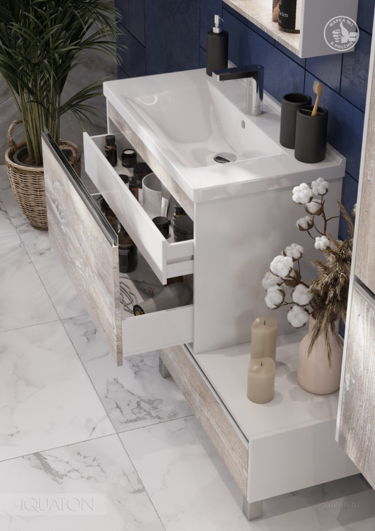 Тумба под раковину AQUATON Капри 80 бетон пайн 1A230201KPDA0