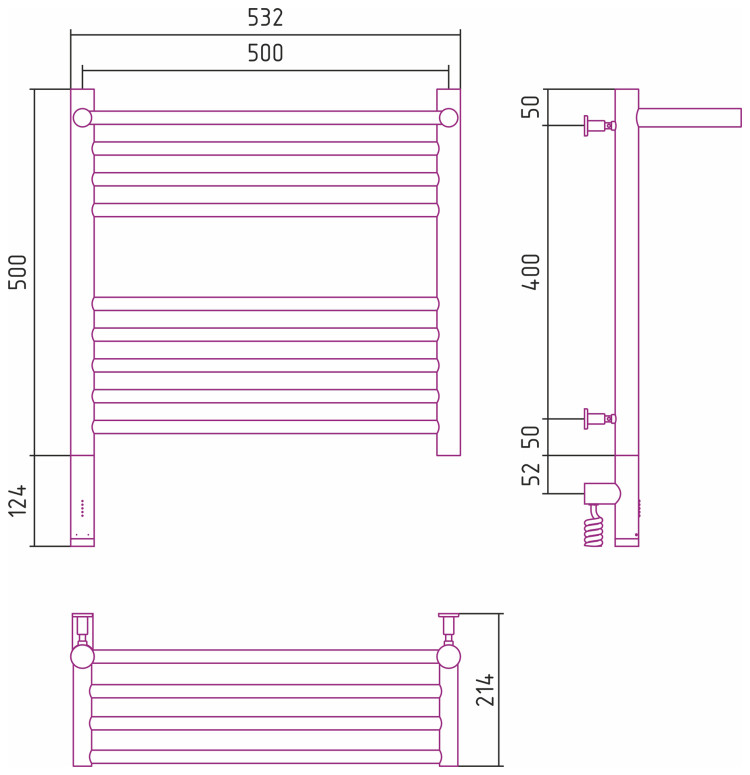 Полотенцесушитель электрический Сунержа Богема с полкой 3.0 500х500 / МЭМ левый Матовый чёрный