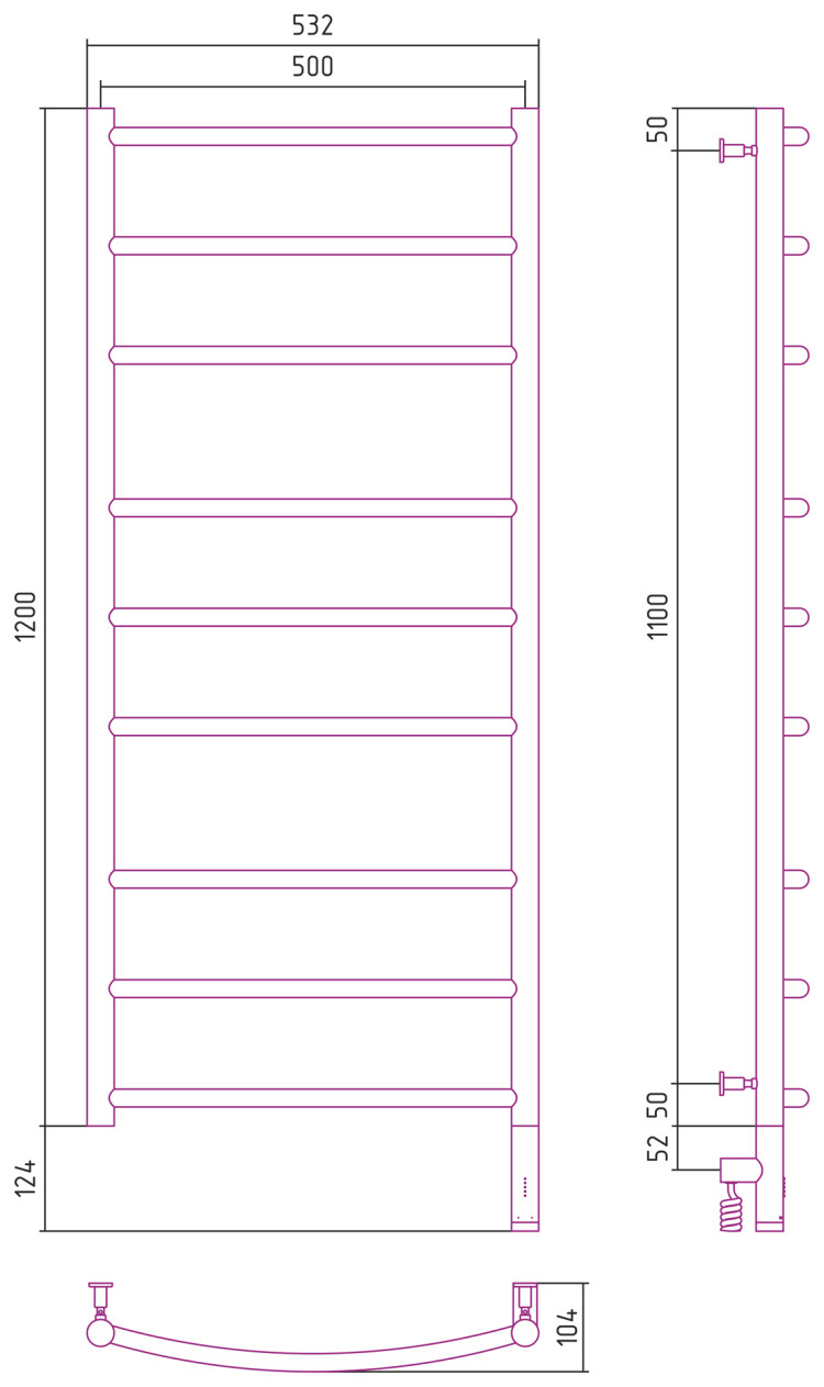 Полотенцесушитель электрический Сунержа Галант 3.0 1200х500 МЭМ правый Состаренная латунь