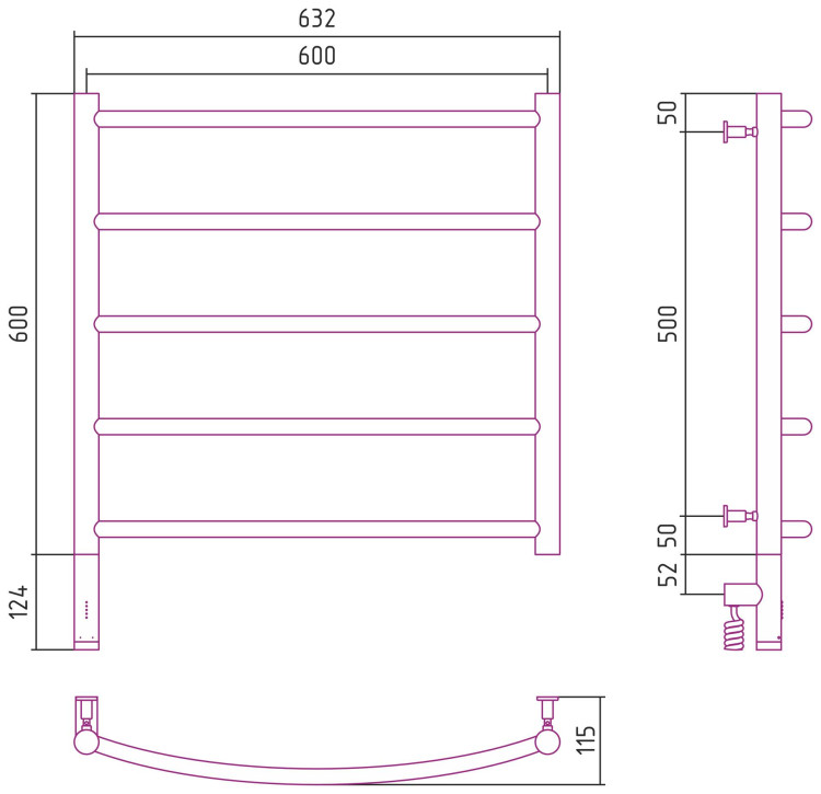 Полотенцесушитель электрический Сунержа Галант 3.0 600х600 МЭМ левый Золото