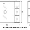 Шкаф зеркальный подвесной с одной распашной дверцей с доводчиками, с подсветкой, левосторонний BelBagno MARINO-SPC-900/750-1A-BL-P-L