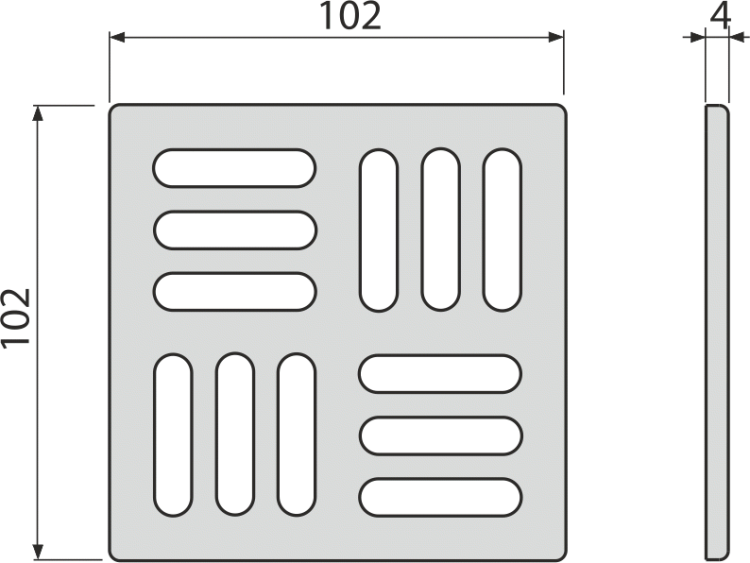 Решетка для cливных трапов из нержавеющей стали 102×102 мм, нержавеющая сталь Alcadrain MPV011