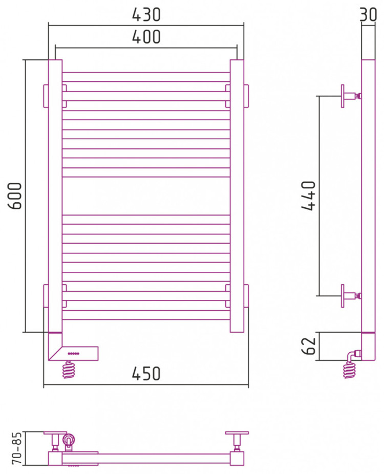 Полотенцесушитель электрический Сунержа Модус 2.0 600x400 МЭМ левый Без покрытия