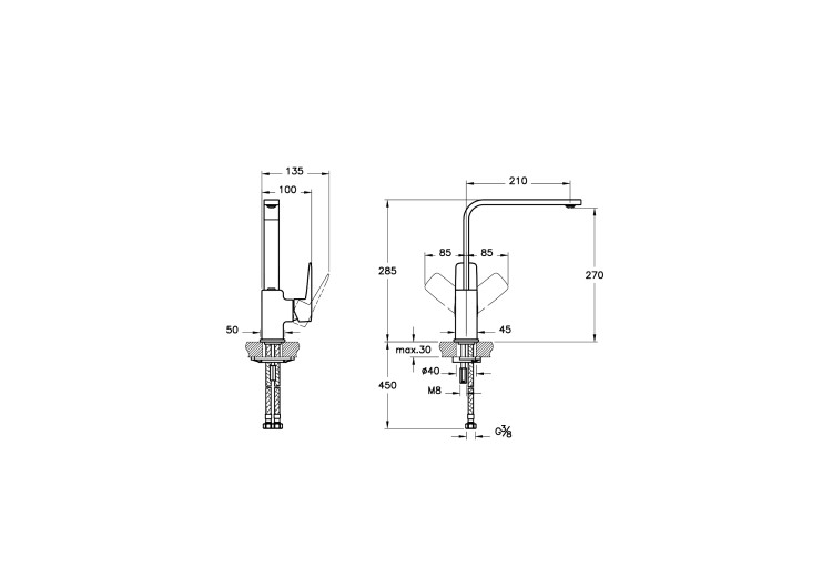 Смеситель Root Square для кухни, никель