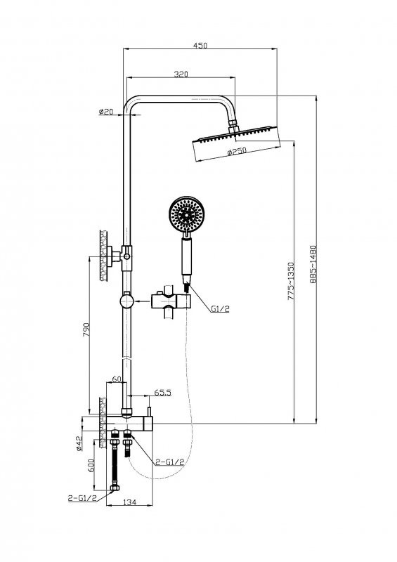 Душевая стойка для подключения к смесителю через гибкий шланг Cezares ANCONA-DOC2FD-CRM