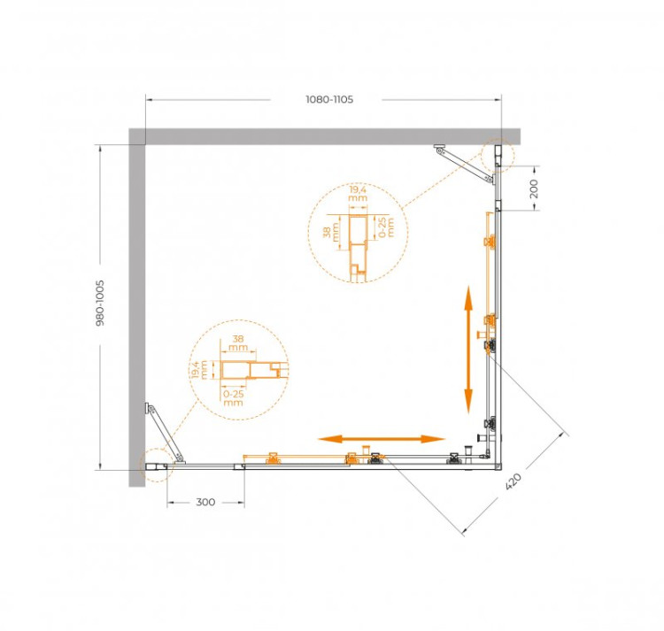 Душевой уголок MOLVENO-AH-22 Cezares MOLVENO-AH-22-120/110-C-Cr-IV